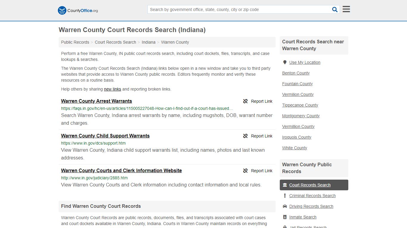 Court Records Search - Warren County, IN (Adoptions, Criminal, Child ...